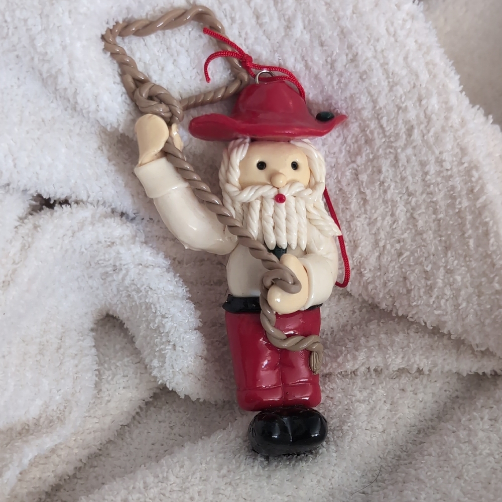 Cowboy Santa Ornament with Rope